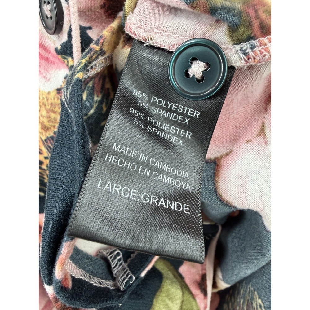 Room Service Women's Large Floral Pajama Set Button Up Top‎ Pants Pink Navy - Picture 5 of 12